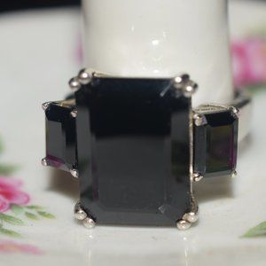 Sterling Silver Chuck Clemency Large 3 Stoned Genuine Black Spinel Ring